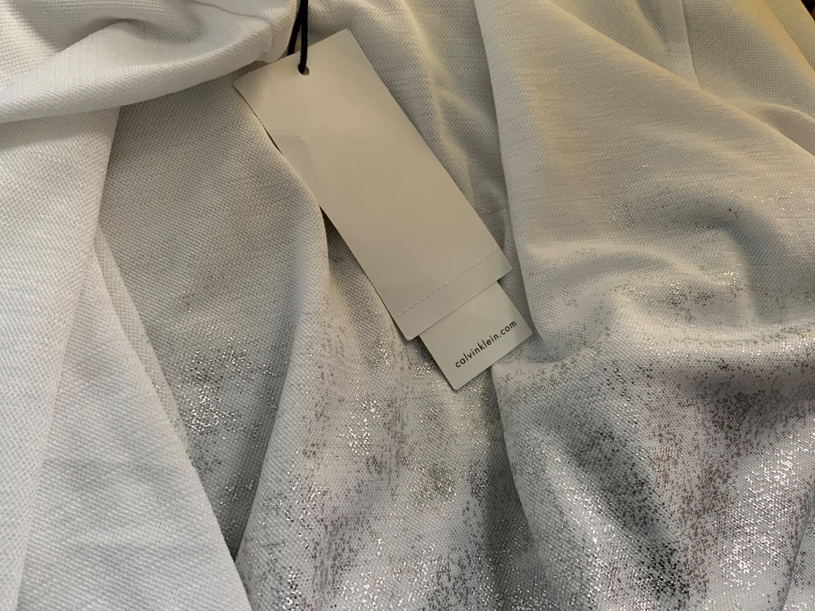 Calvin Klein White Silver Shiny Jersey Top, Size S, New