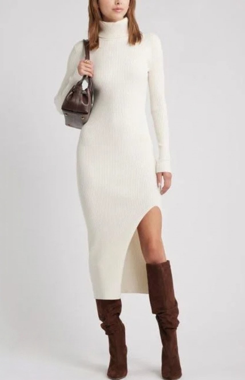 NWOT Open Edit Ribbed Knit Turtle Neck Midi Dress Med. MSRP $90