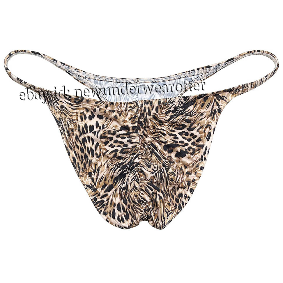 Men Leopard Bikini Briefs Underwear Bulge Pouch Panties Ruched Back Hipster Pant