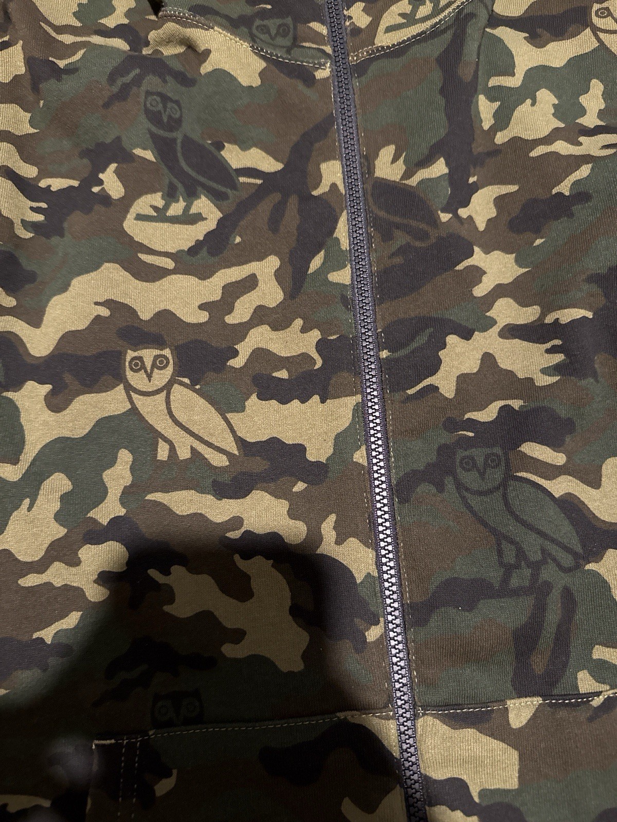 A Bathing Ape x OVO Full Zip Shark Camo Cotton Fleece Hoodie Black/Green XL