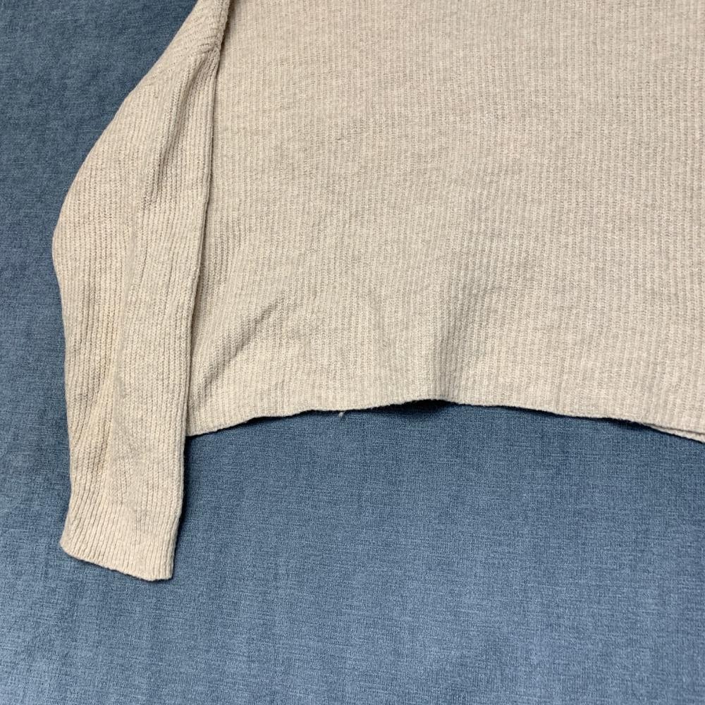 Open Edit Cropped Sweater Womens Large Beige Tight Knit Cotton V Neck Streetwear