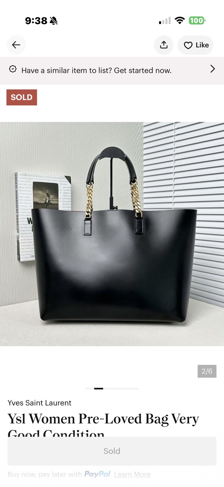 Saint Laurent Large Black Tote Gold Chain Logo Accents Pink Lining Pouch