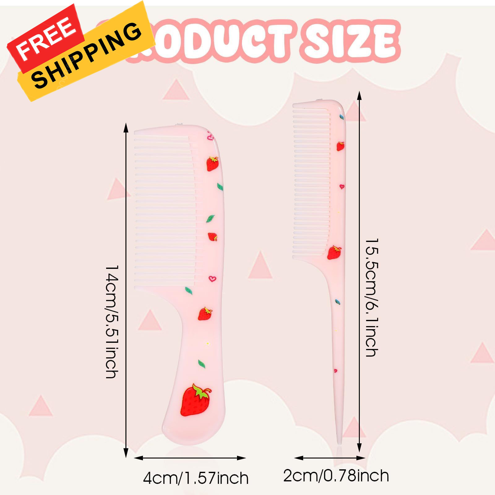 Baby Comb Set, Small Cute Fine Tooth Toddler & 4×14cm, 2×15.5cm, Pink