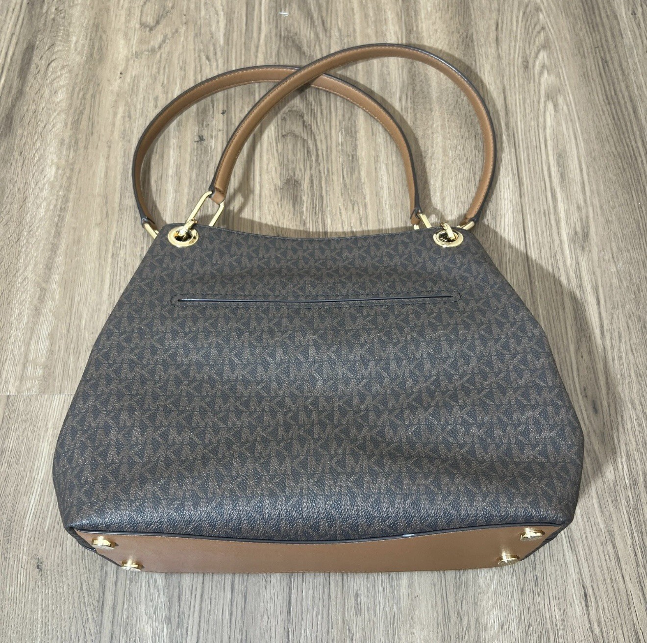 Michael Kors Kensington Large Tote Brown MK Signature Trim Gold Hardware