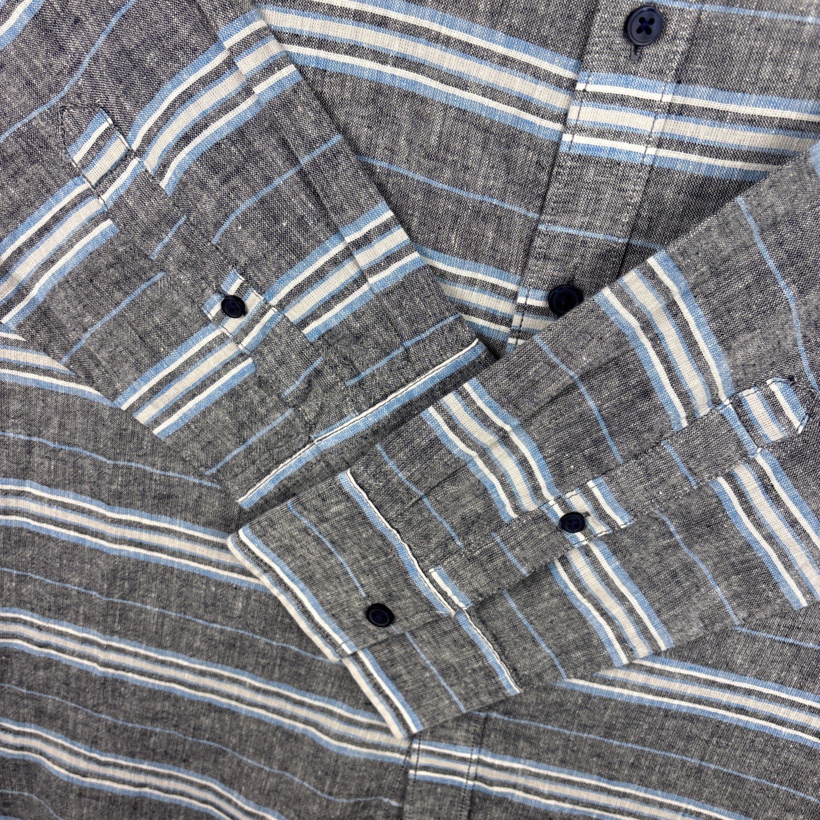 Sun + Stone Men’s 2XL Gray Blue Striped Long Sleeve Button Up Linen Shirt NEW
