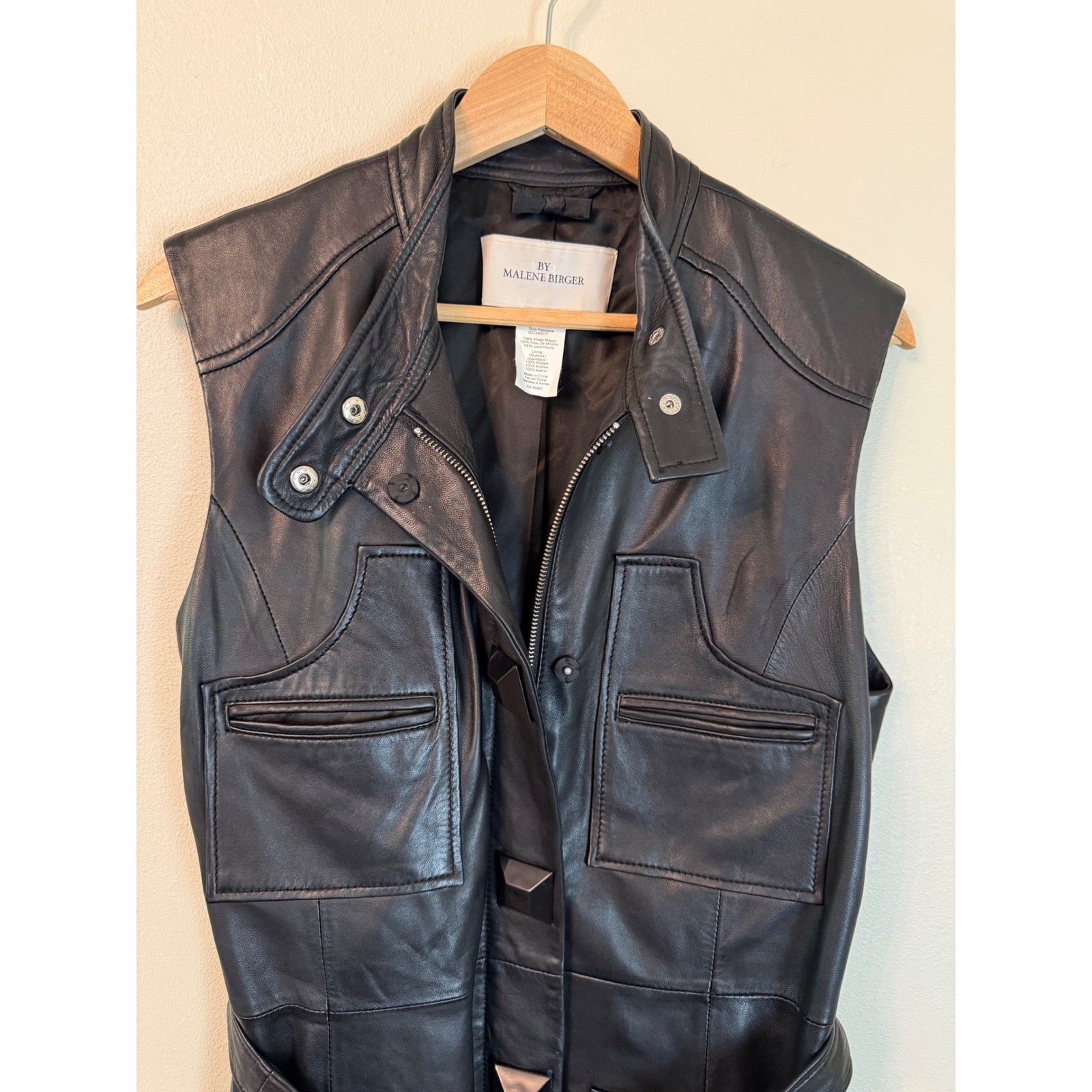 Malene Birger Petricana Nappa Leather Belted Long Vest Size 12