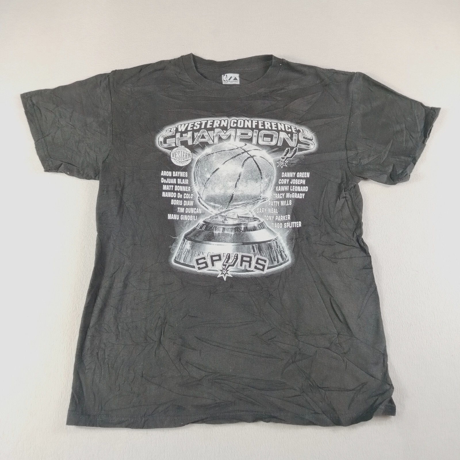 Majestic Shirt Mens Med Black NBA Basketball Spurs Western Conference Champions