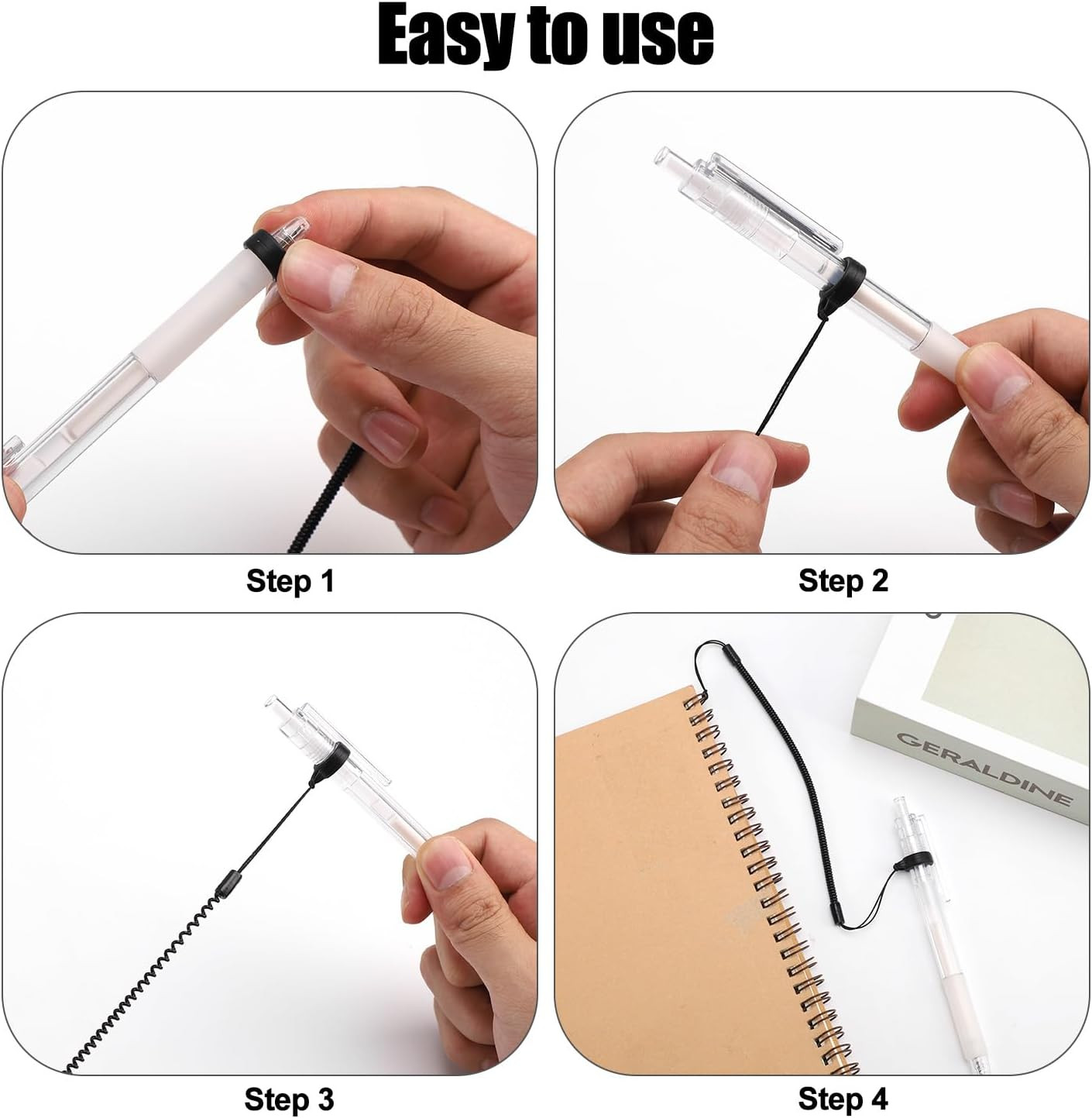 10pcs Pen Lanyards, Elastic Lanyard Tether with Silicone Rings Retractable Stylu