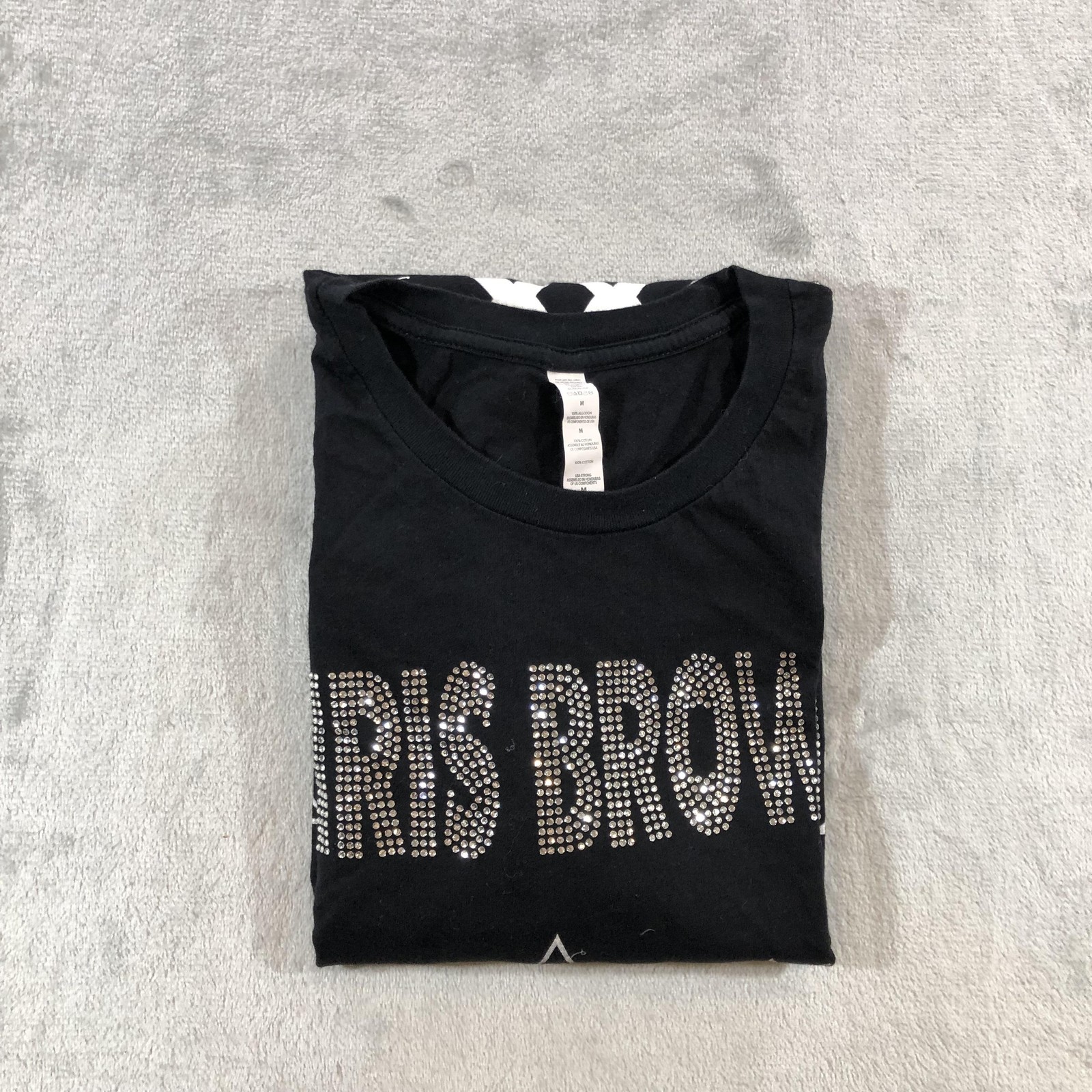 Chris Brown Shirt Womens Medium Black Breezy Bowl XX Tour Graphic Rhinestone