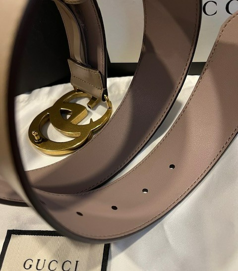 Gucci GG Buckle Women’s Dusty Pink Marmont Leather Belt size 80 cm Fits 26-28 W