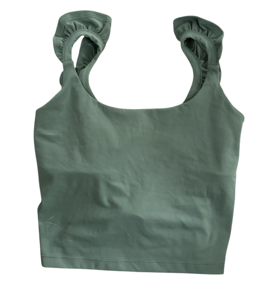 Blogilates Women’s Size Large Ruffle Tank Top Shelf Bra Nip Cushion Layer Green