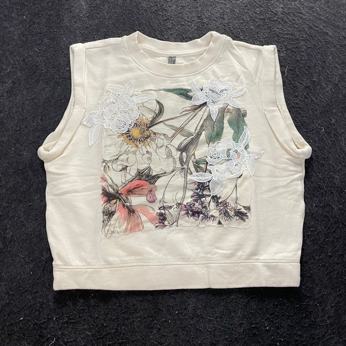 ANTHROPOLOGIE Floral Applique Muscle Tank Top Women’s Size XS White