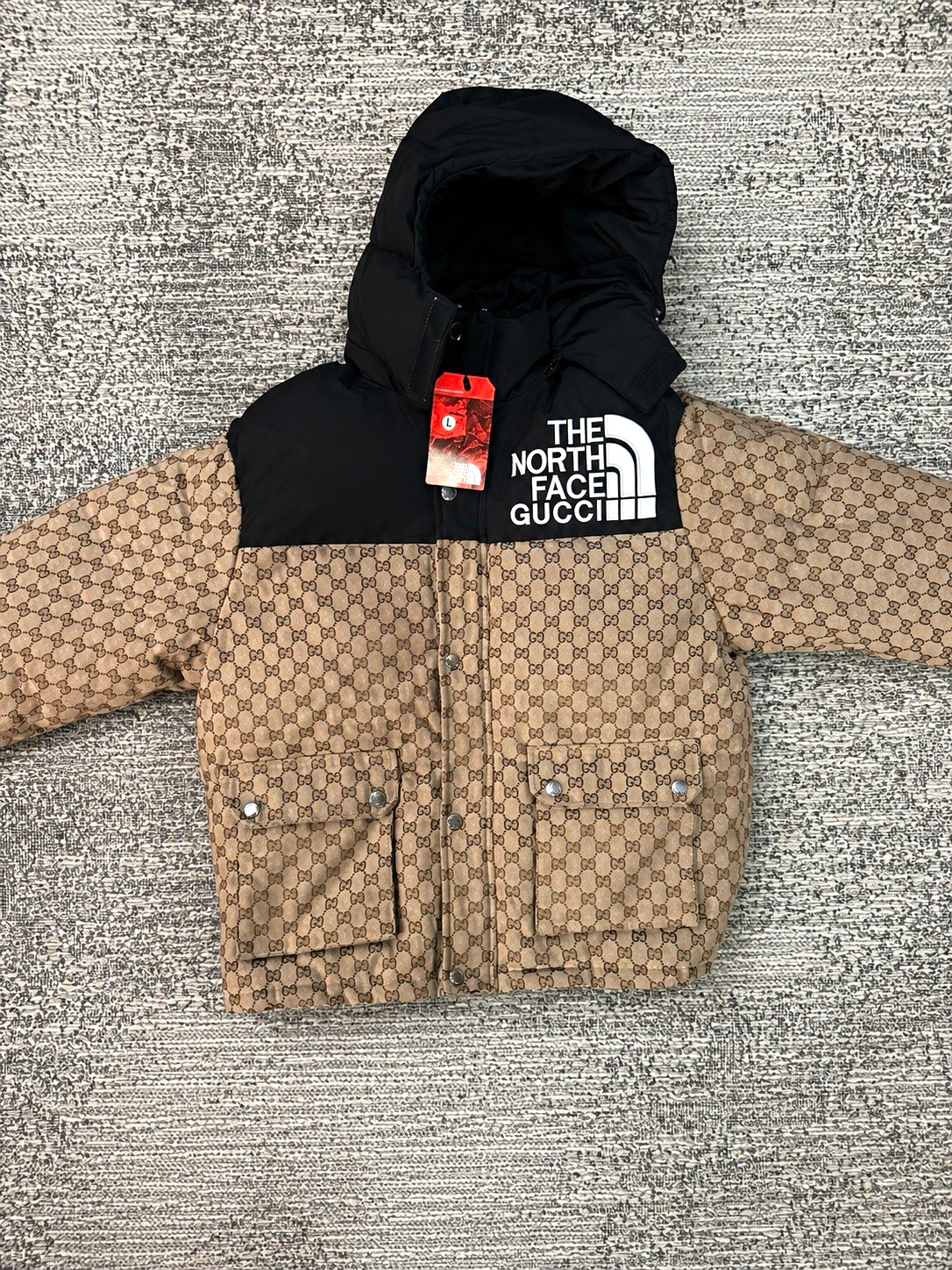 Gucci x The North Face GG Monogram Hooded Puffer Jacket Brown/Black L