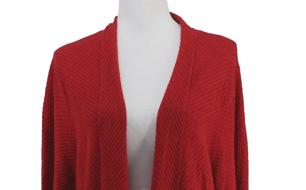 Eileen Fisher All Wool Cardigan Womens 1X Red Knit Open Draped Textured Sweater