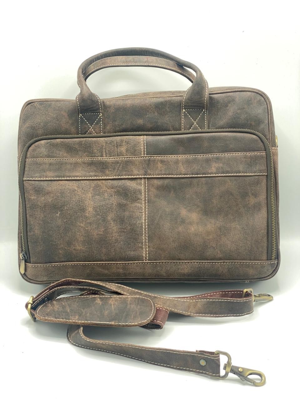 Handmade Full Grain Brown Genuine Leather Laptop Shoulder Handbag For Men’s