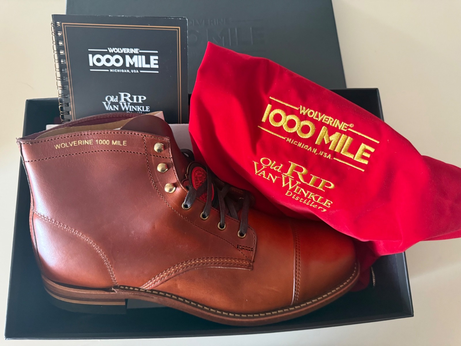 Wolverine 1000 Mile Boots – Rip Van Winkle Distillery – Bourbon color. *NEW*