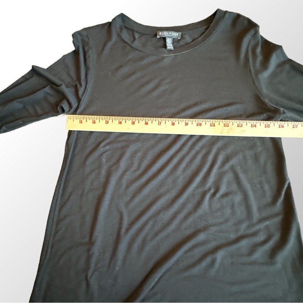 Eileen Fisher Tunic Top Womens PP Black Long Sleeve Viscose Jersey Side Slit