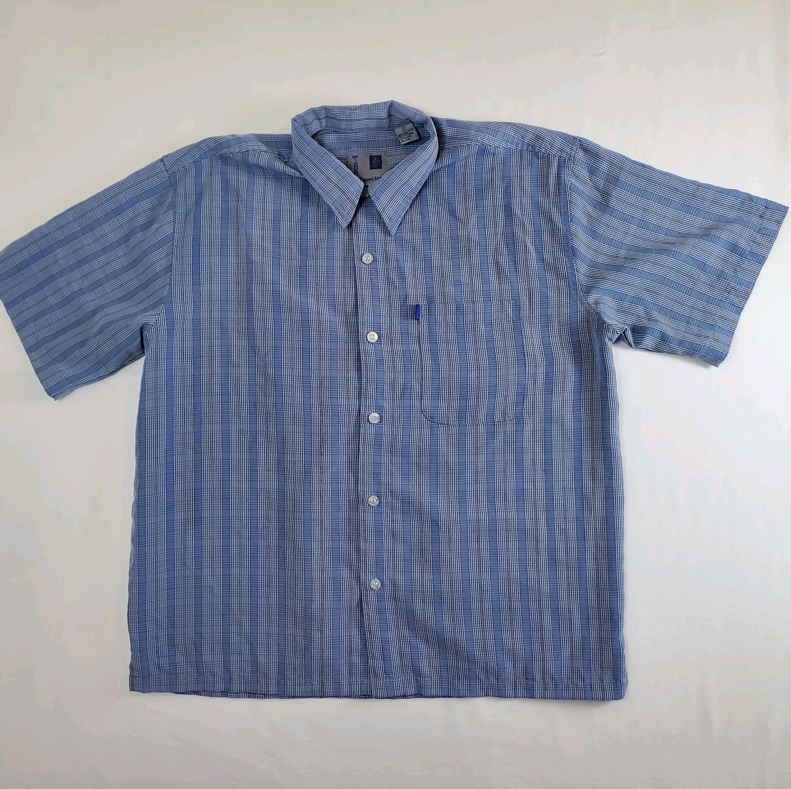 Pineapple Connection Blue Plaid Polyester Small Button-Up Casual Beach Shirt Top