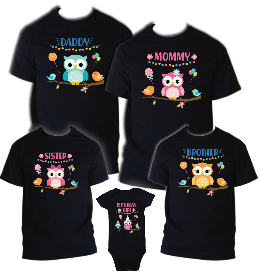 Owl Bird Birthday Matching T-shirts Party Family Kid Tshirt Mom, dad, sister