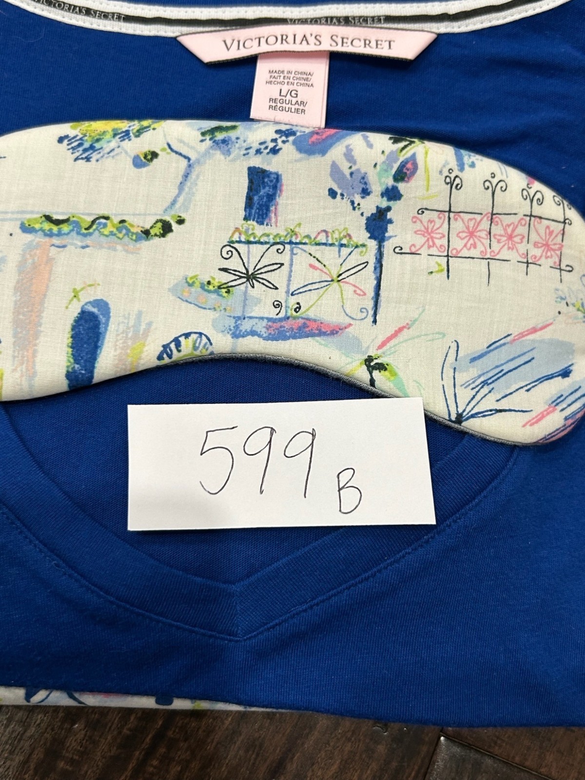 Victoria’s Secret Sleepwear Set With Eye Mask Blue Sz Large Relaxed Loungewear