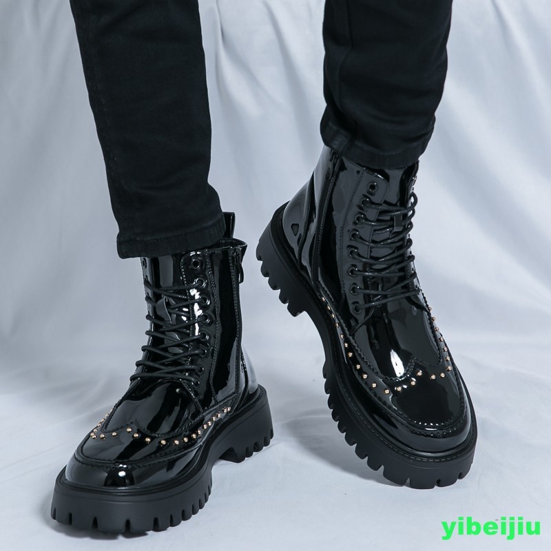 New Men’s High Top Platform Studded Ankle Boots Wing Tip Brogue Colorblock Shoes