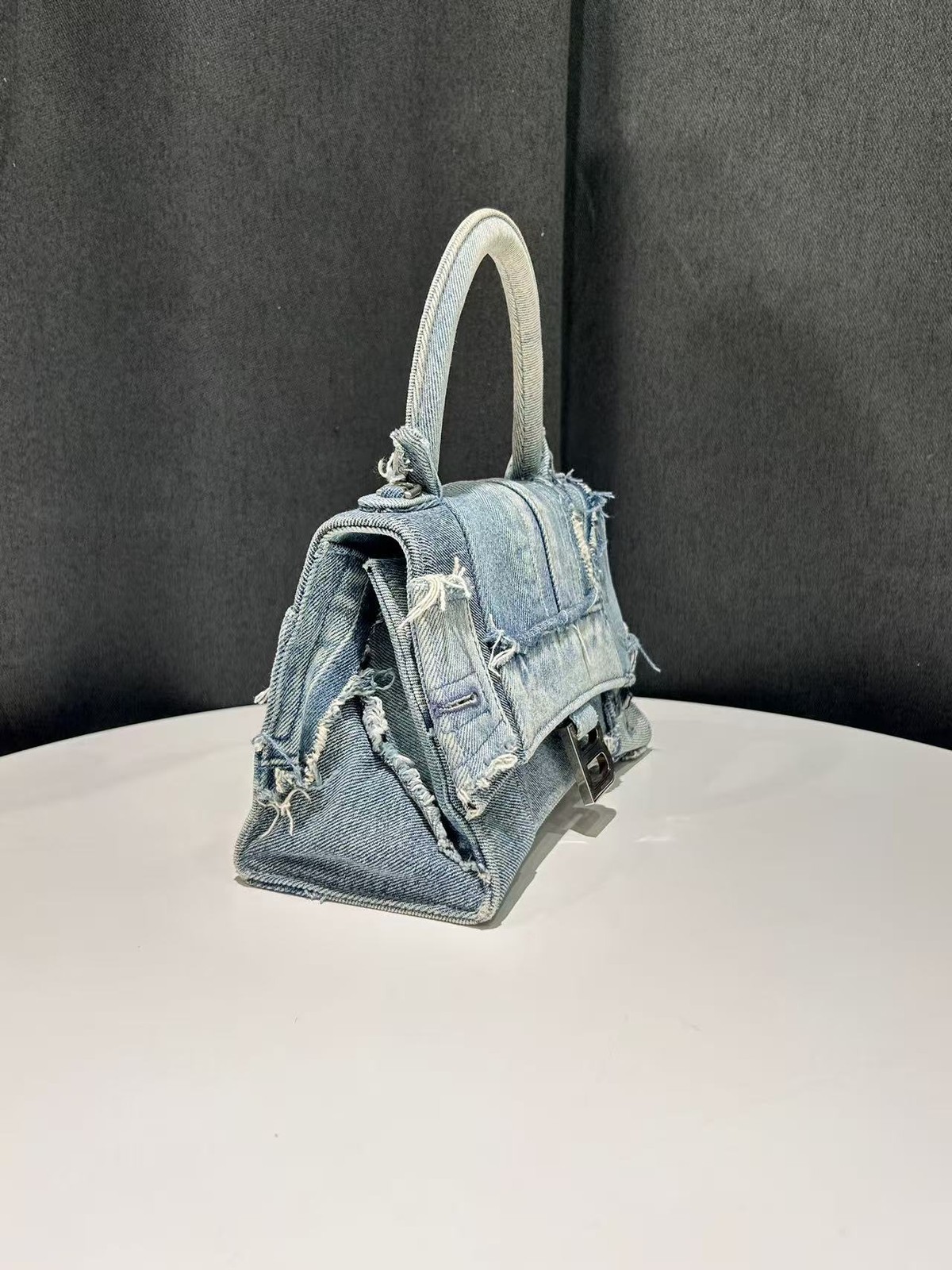 Authentic Balenciaga Blue Denim Patchwork Hourglass Bag Italy