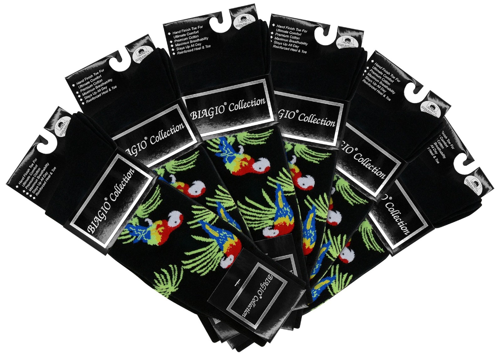 6 Pair of Biagio Men’s TROPICAL BIRD Forest Macaw Parrot Mens COTTON Dress SOCKS