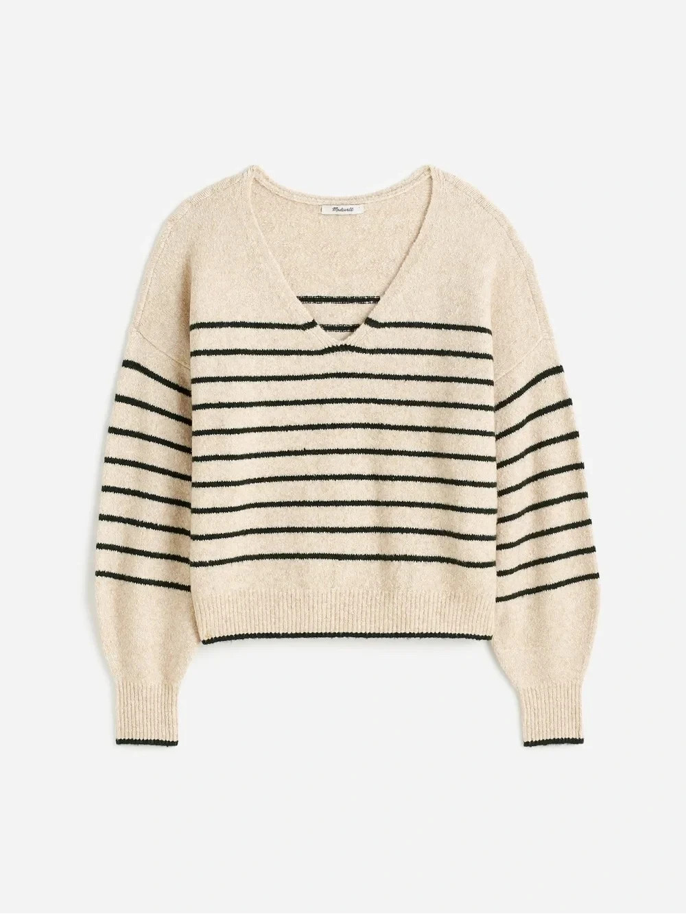 Madewell Wedged V-Neck Sweater Luxury Forest Stripe XS