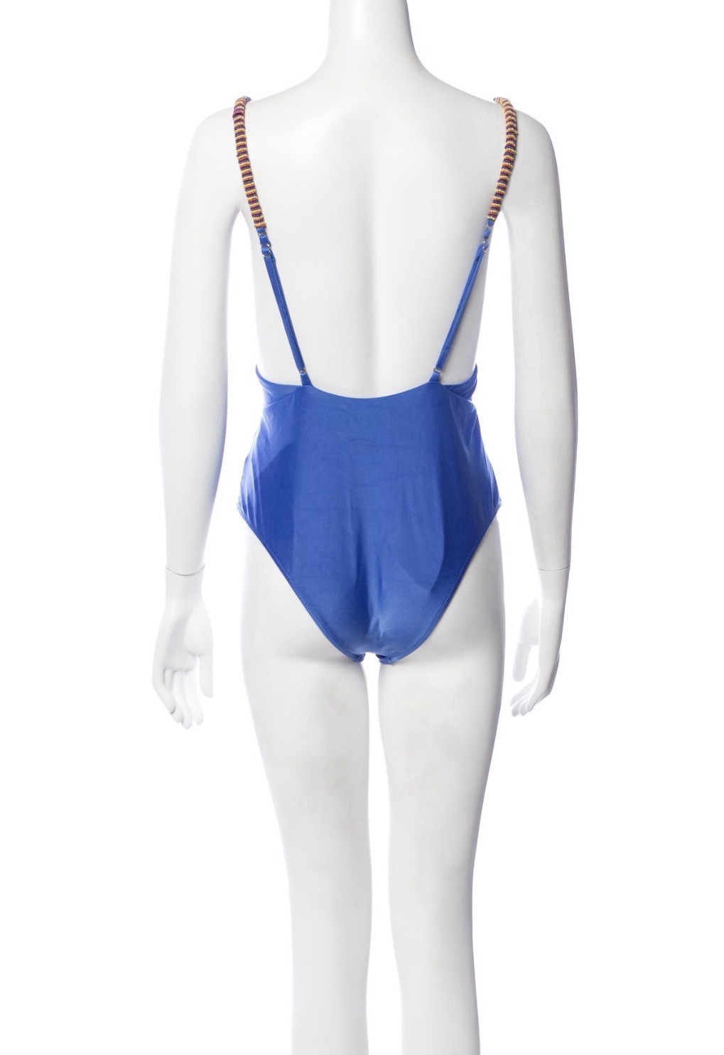 FARM Rio Blue Solid One Piece Swimsuit XL Beaded Adjustable Spaghetti Straps