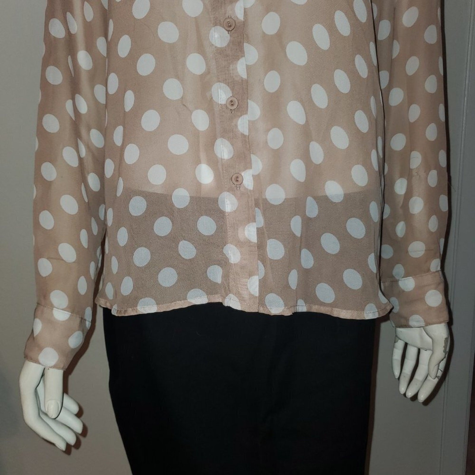 Timing Long Sleeve Sheer Polka Dot Top || Small