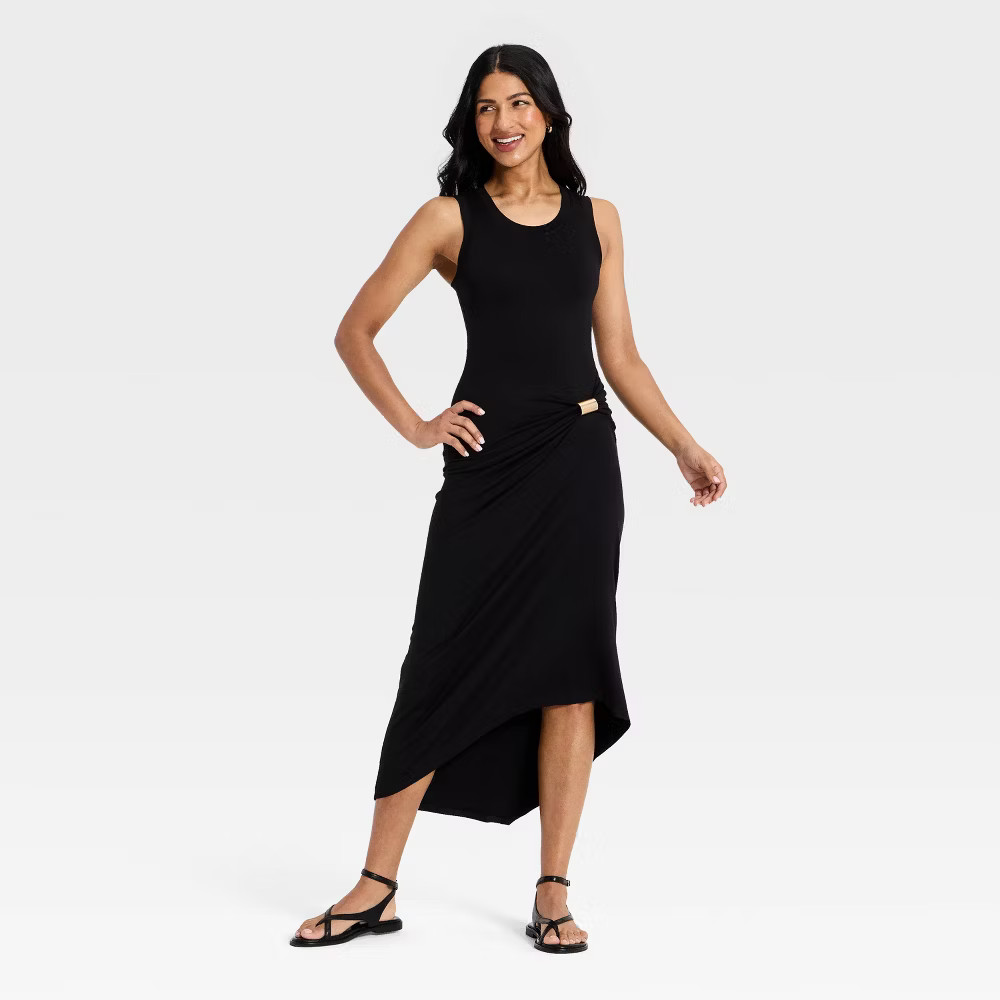 Women Asymmetrical Knit Midi Dress – A New Day Black M