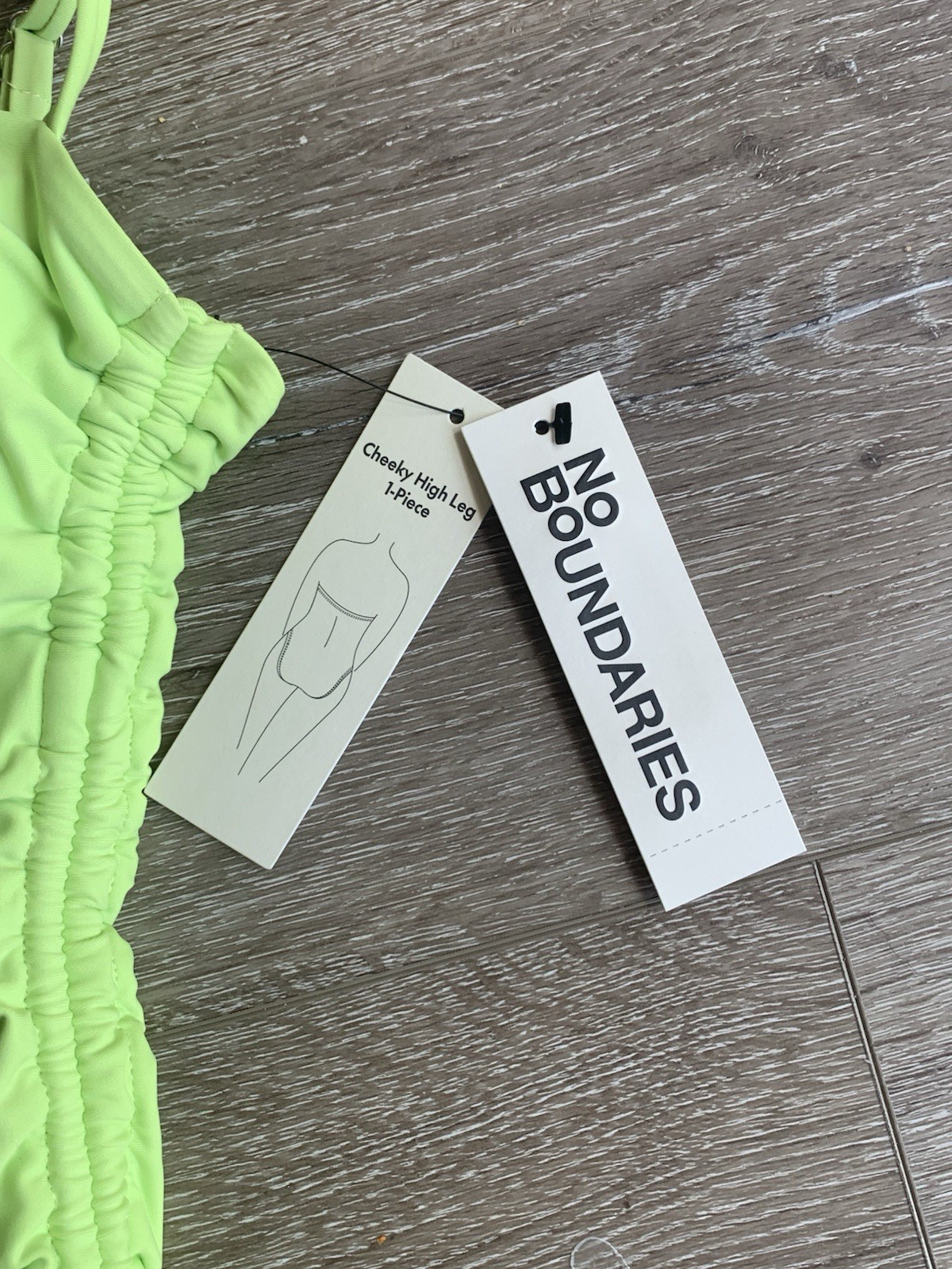 NEW No Boundaries Neon Lime Green Cheeky One Piece Swimsuit Women’s Size 2XS