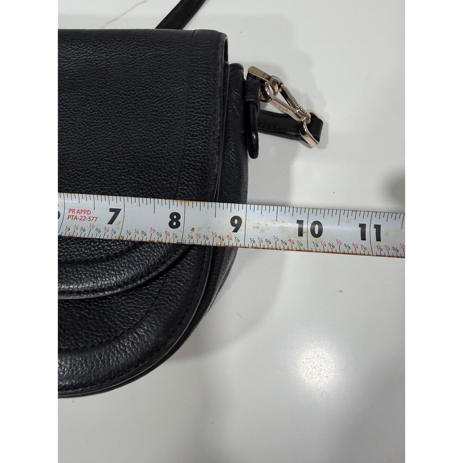 Kate Spade New York Black Pebbled Leather Crossbody Saddle Bag Gold Logo