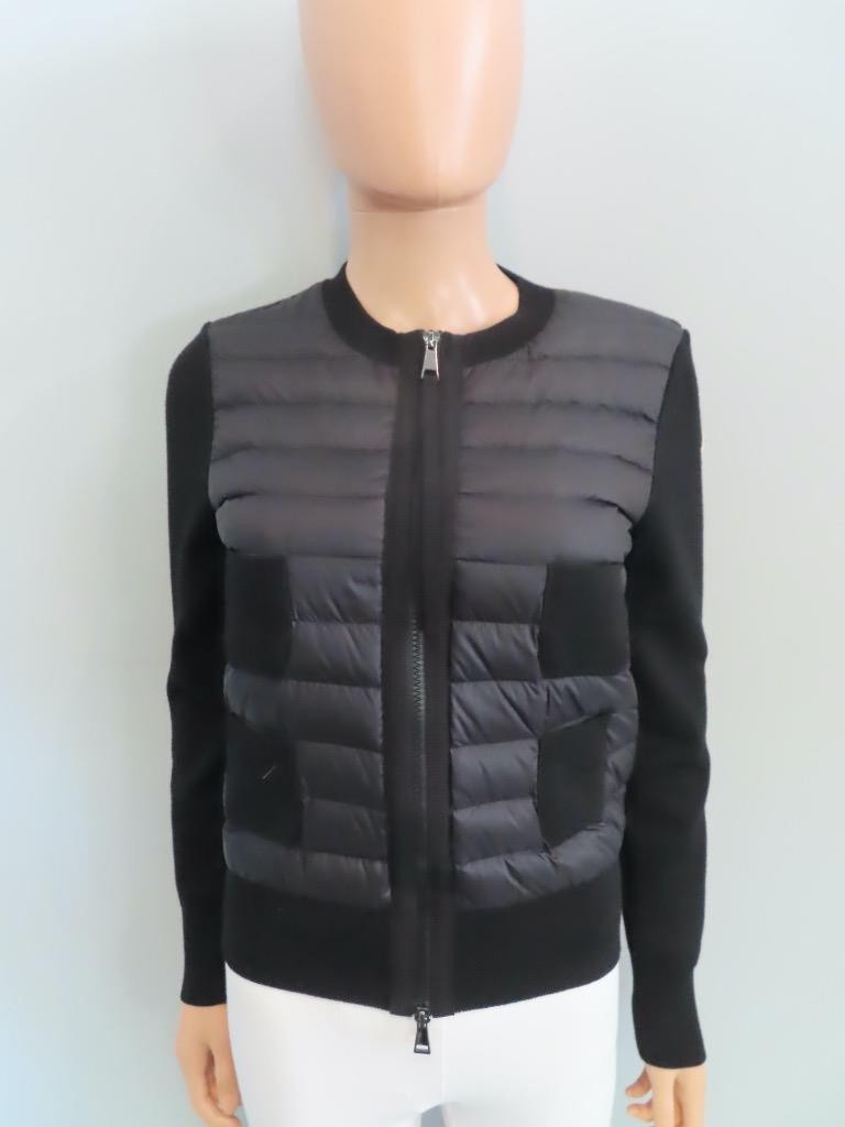 Moncler Black Cardigan Tricot Thin Down Puffer Jacket Size XS