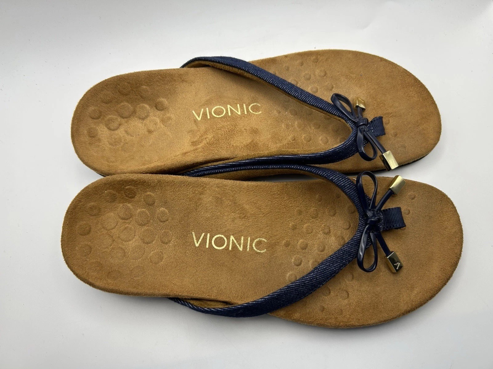 Vionic Bella II Women’s Sandals Denim Strap Bow Ortho Flip Flops Size US 6