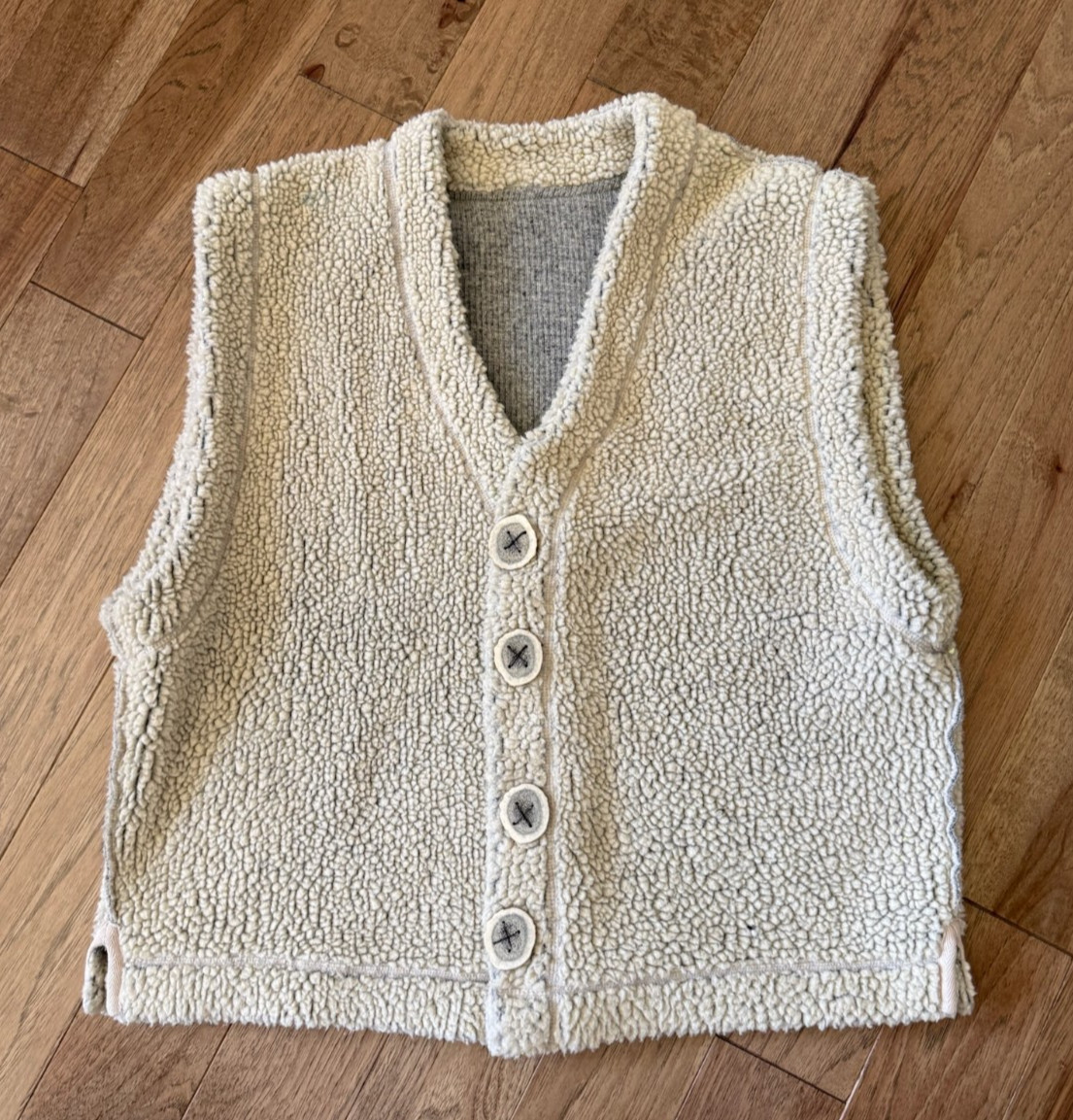 Vtg Antler Button Sherpa Pile Vest Folkwear Mountain Outdoor USA XL Handmade