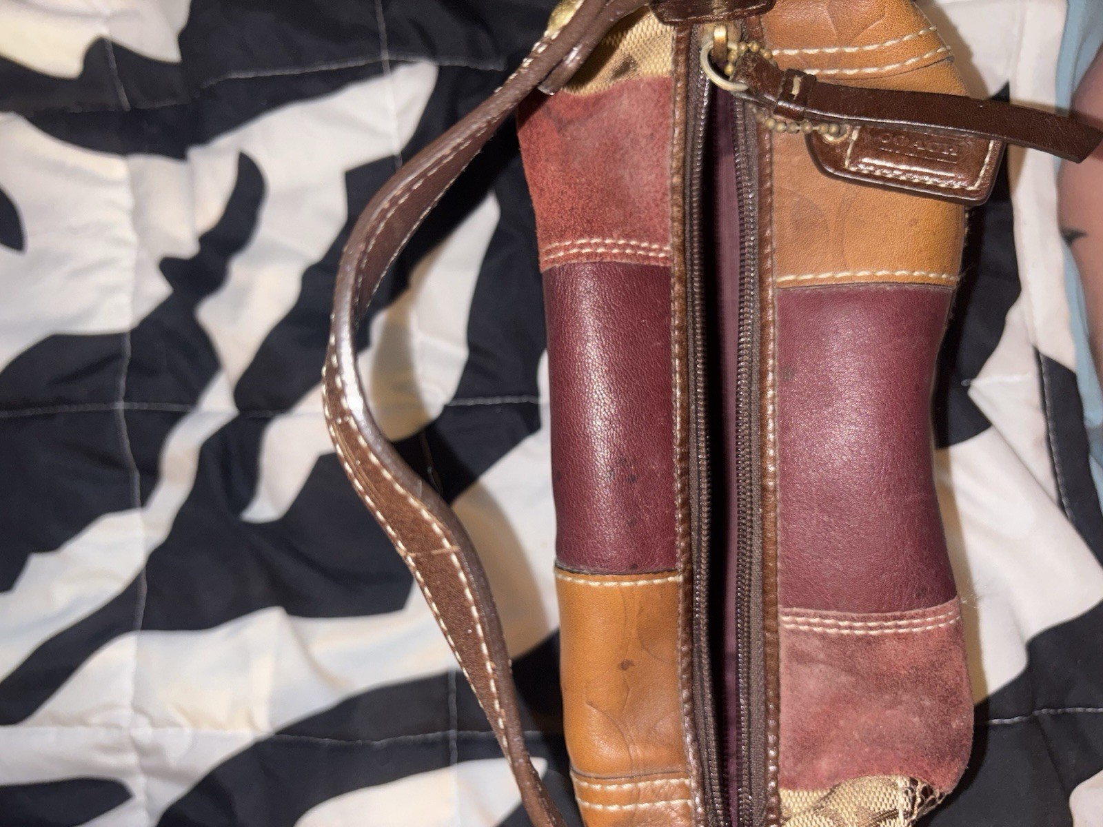 Coach patchwork small shoulder bag, zip closure, gold hardware, lined pockets
