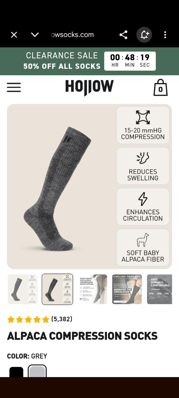 HOLLOW SOCKS Compression Alpaca Socks Grey Large, Unisex, Wide Calf