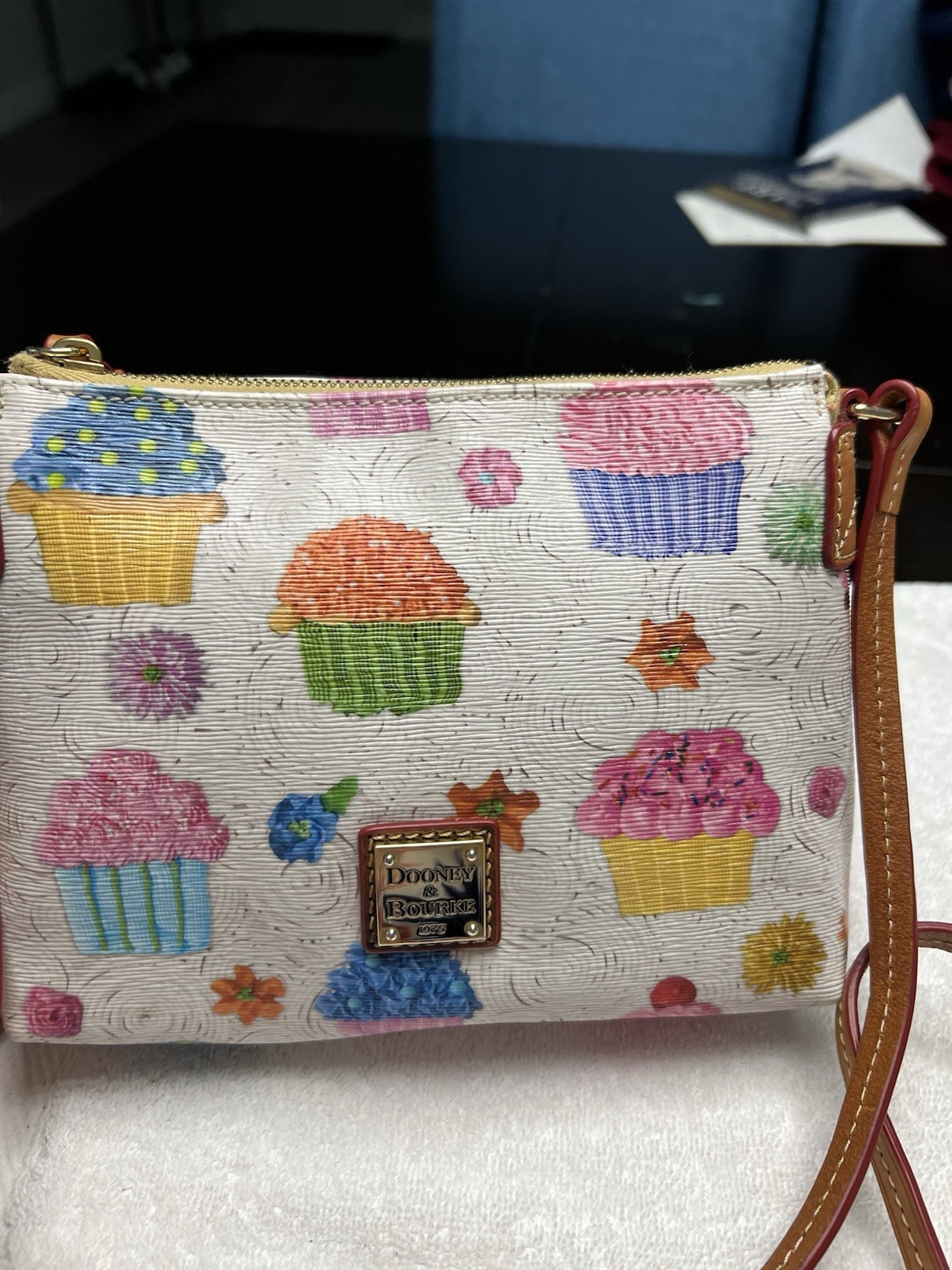 Dooney & Bourke Cupcake Print Bag White Coated Canvas Leather Trim Retired