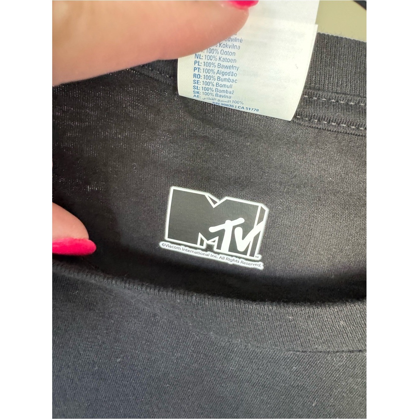 MTV Black Tee with Multicolor Floral Logo