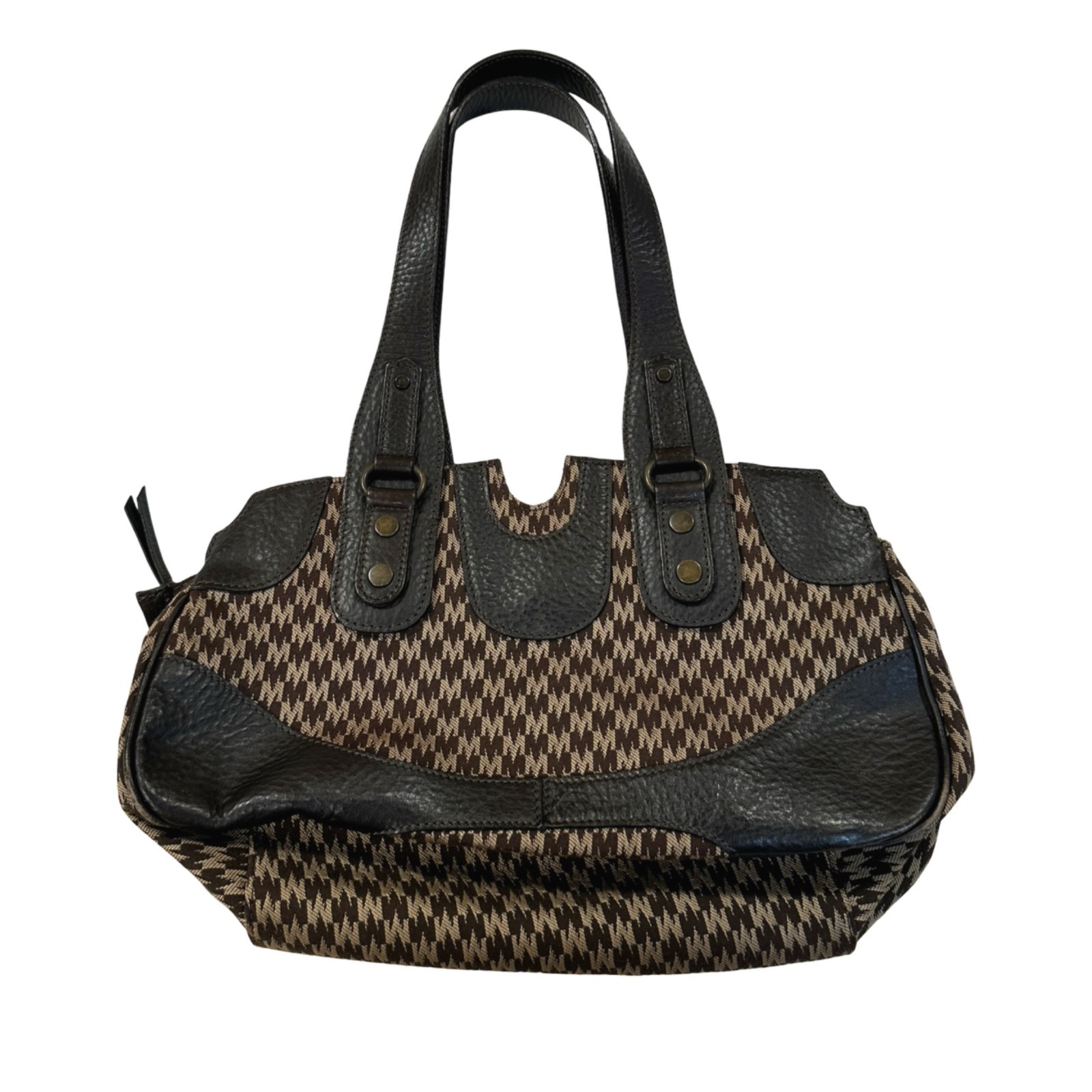 Max Mara Old Money Jacquard Monogram Brown Leather Shoulder Bag Vintage