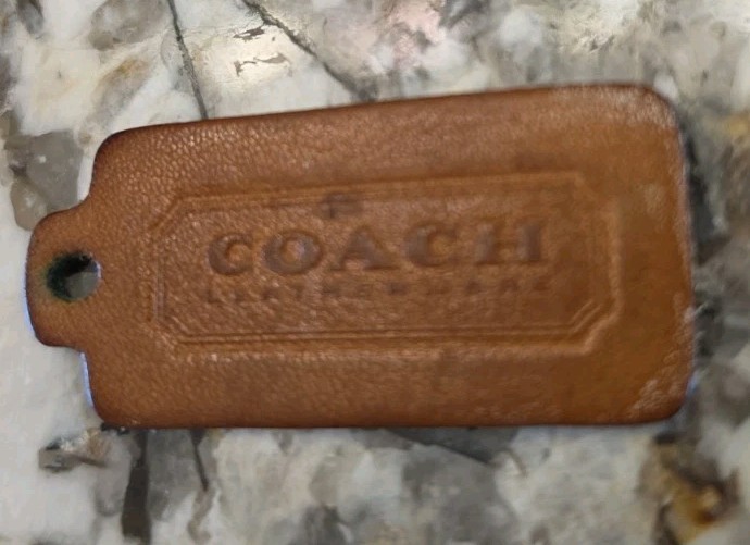 Vintage Coach Hang Tag Fob British Tan Leather 1 Sided ’80’s USA 2.25″ x 1″