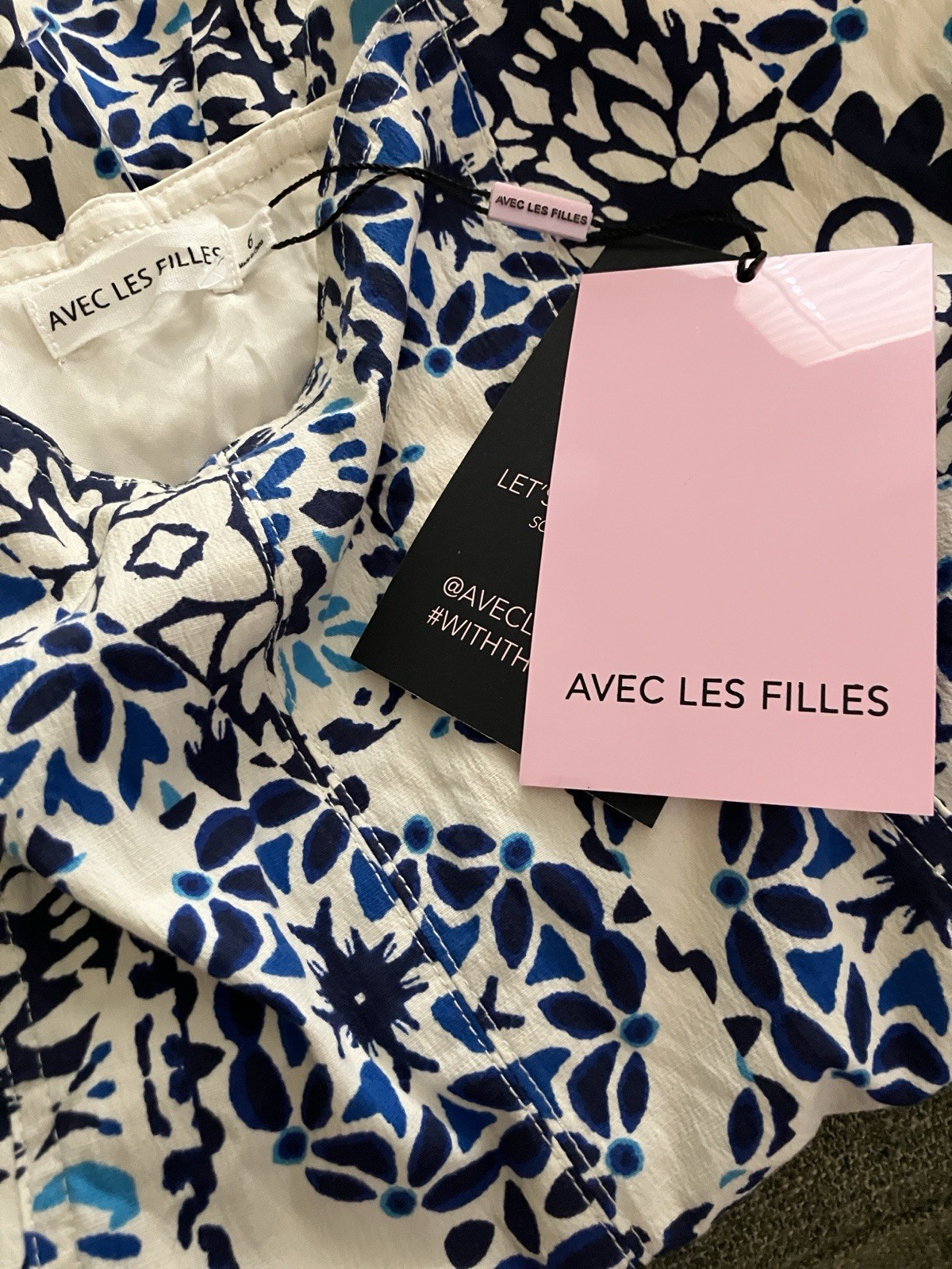 Avec Les Filles Blue/White Floral Sweetheart Fit & Flare Strappy Dress 6