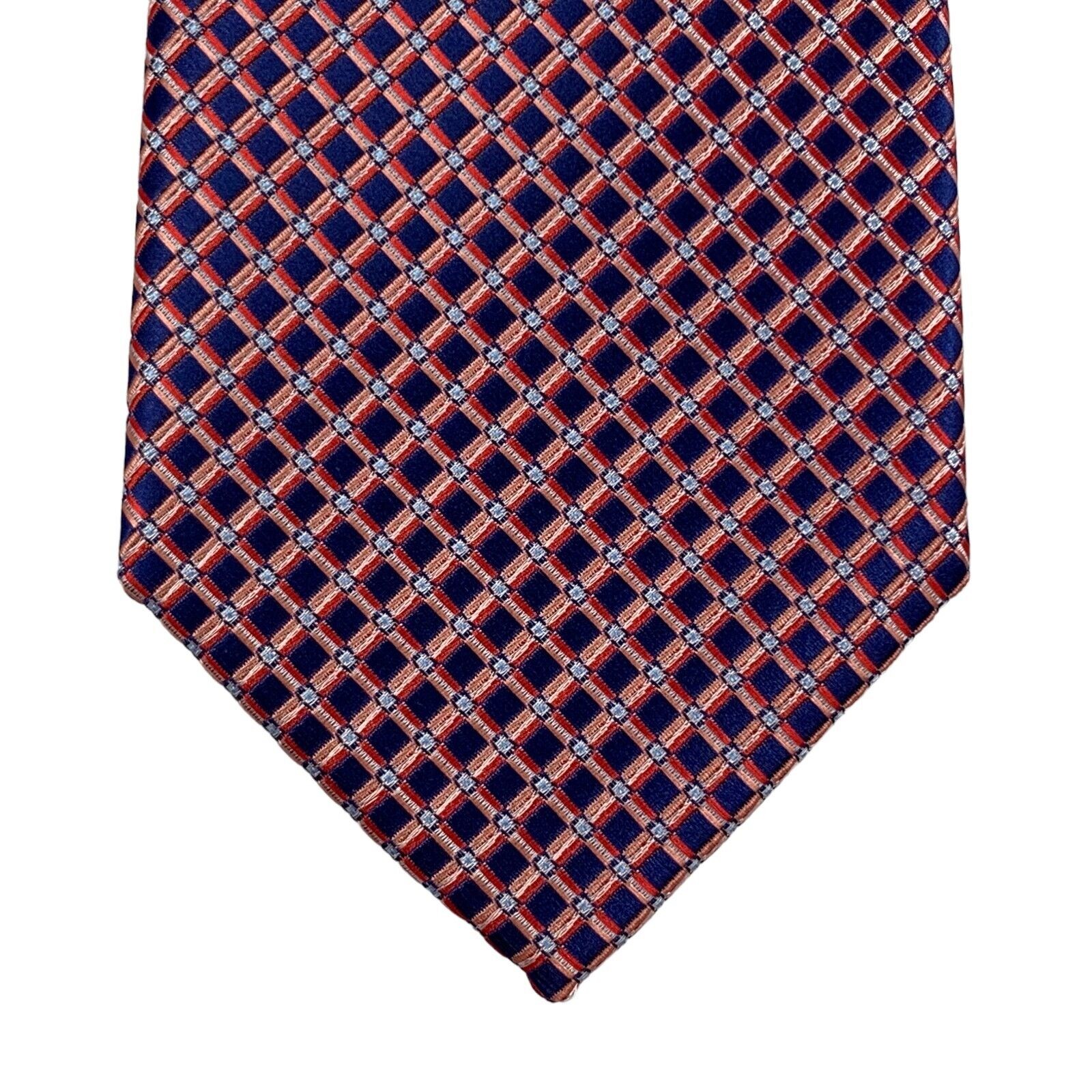 Perry Ellis Mens Fortin Neat Check Neck Tie Coral Blue 3 1/8″