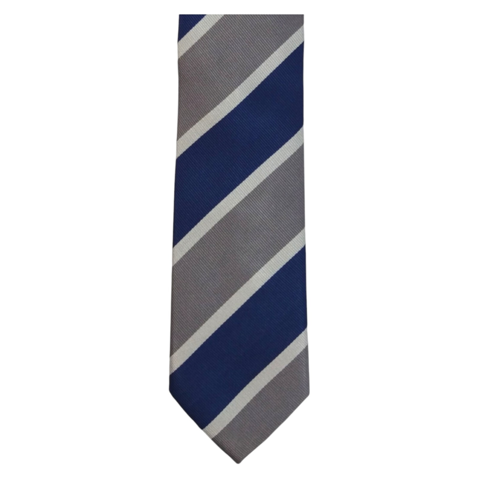 SPREZZA Mens Silk Tie Blue Gray White Bar Stripe 2.75 Designer Dress Necktie