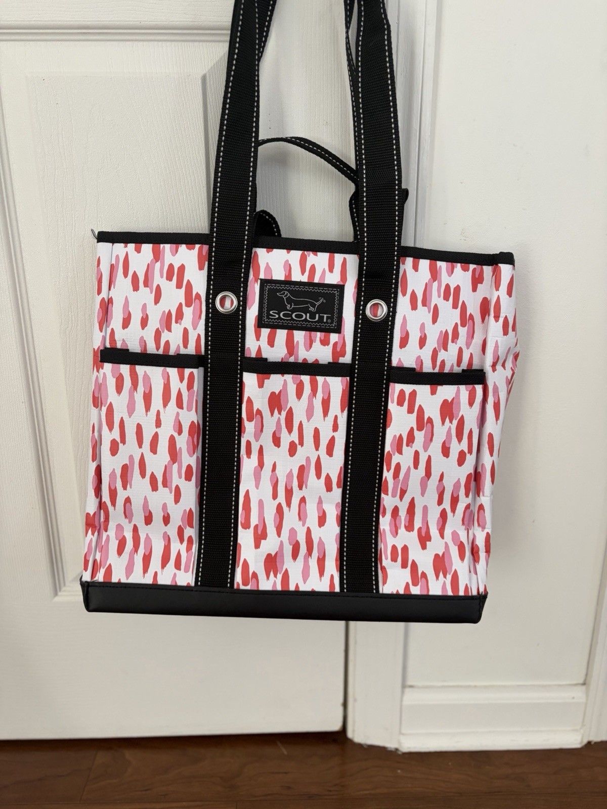 SCOUT Zip-Top Tote Bag w/ Outer Pockets, Pink White Black