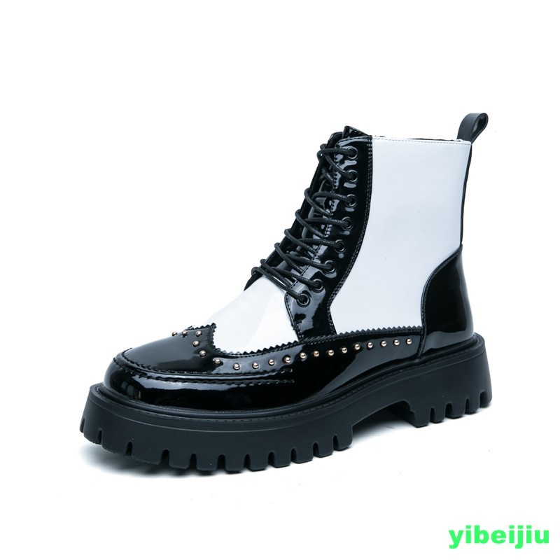 New Men’s High Top Platform Studded Ankle Boots Wing Tip Brogue Colorblock Shoes