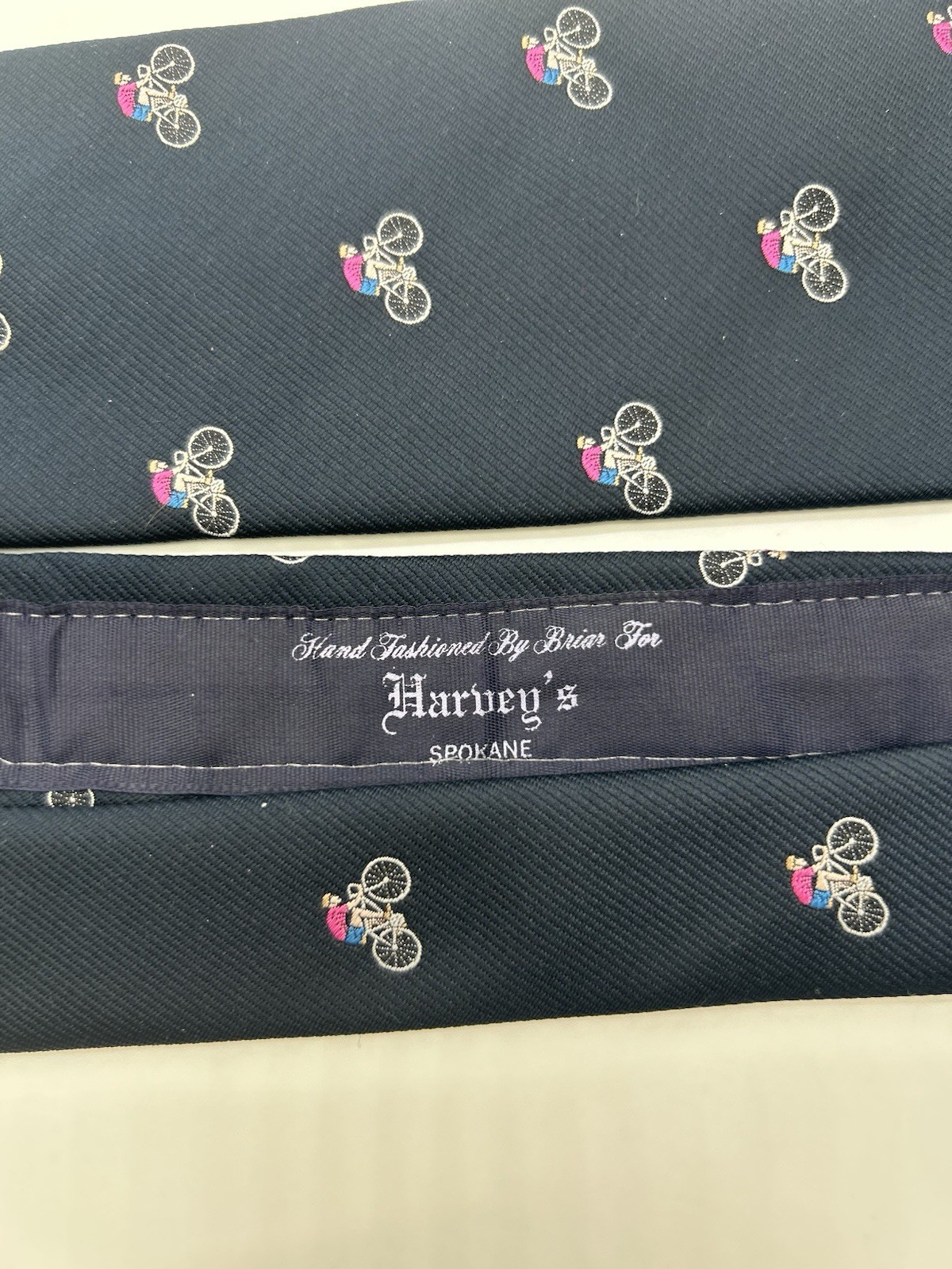 Vintage Briar Bicycle Silk Blend Necktie Navy Blue Cyclist Novelty Mens Tie