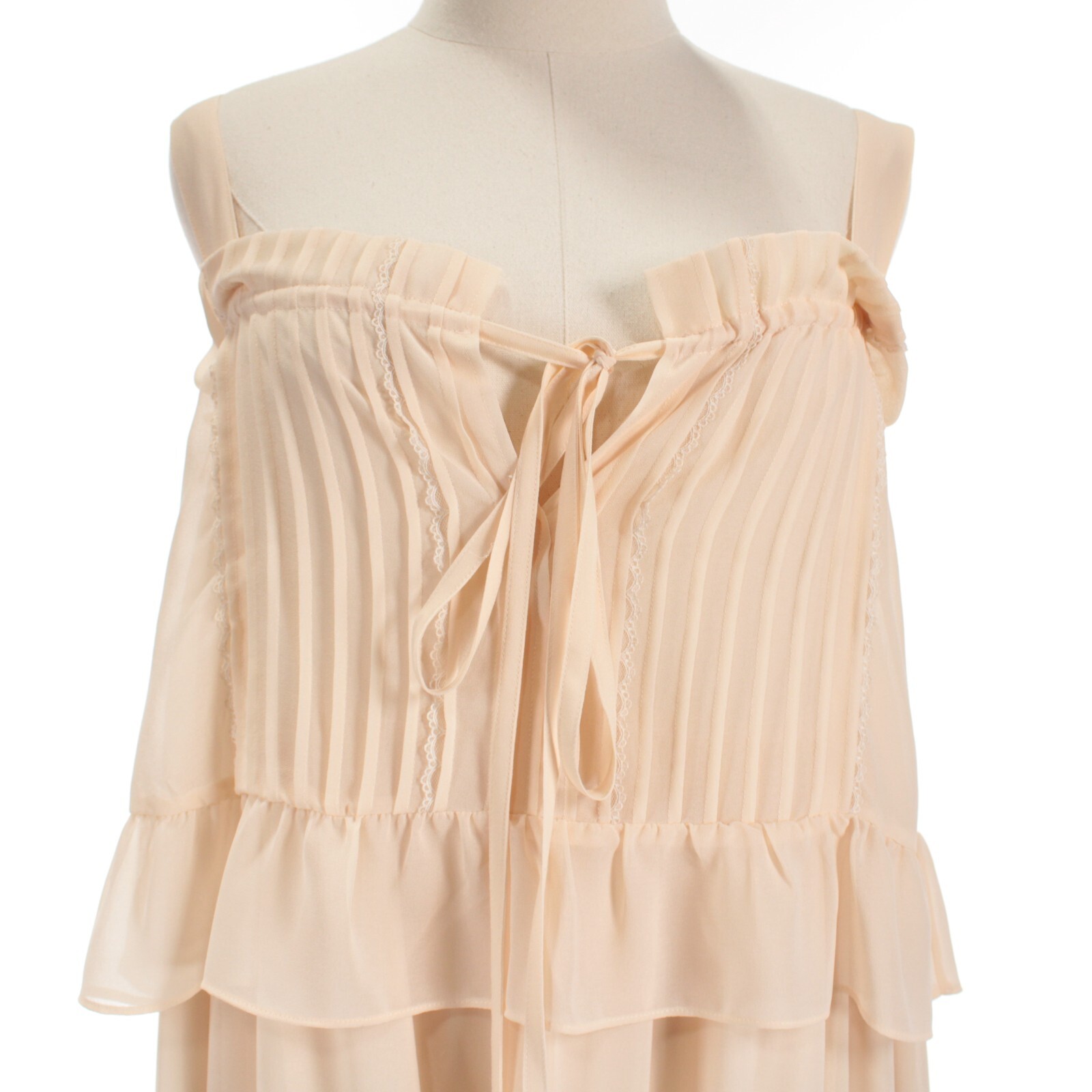 See by Chloe NWT Ruffle Trim Midi Dress Size 40 US 8 in Silky Beige Polyester