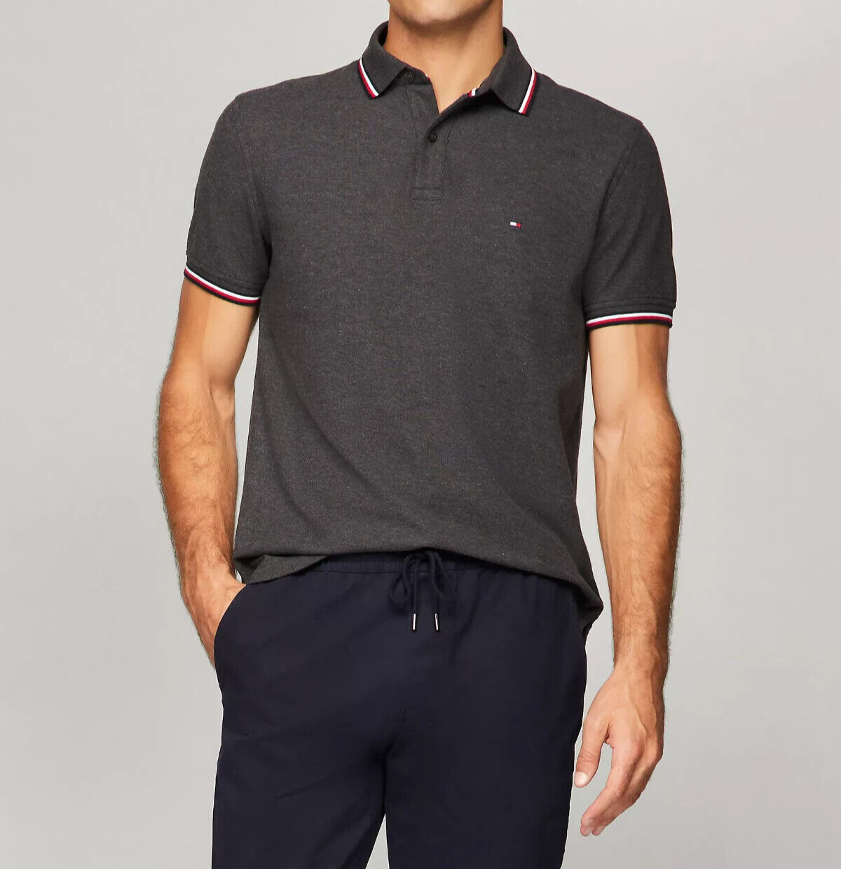 Tommy Hilfiger Men’s Quick Dry Wicking UV Protection Stripe Tipping Polo Shirt